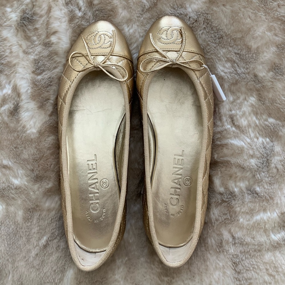 Chanel Gold Ballet Flats